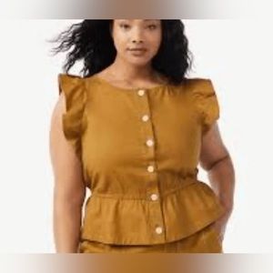 Women's Free Assembly Short Flutter Sleeve Waisted Top Brown Medium